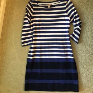 Banana republic blue striped dress Small cotton knit